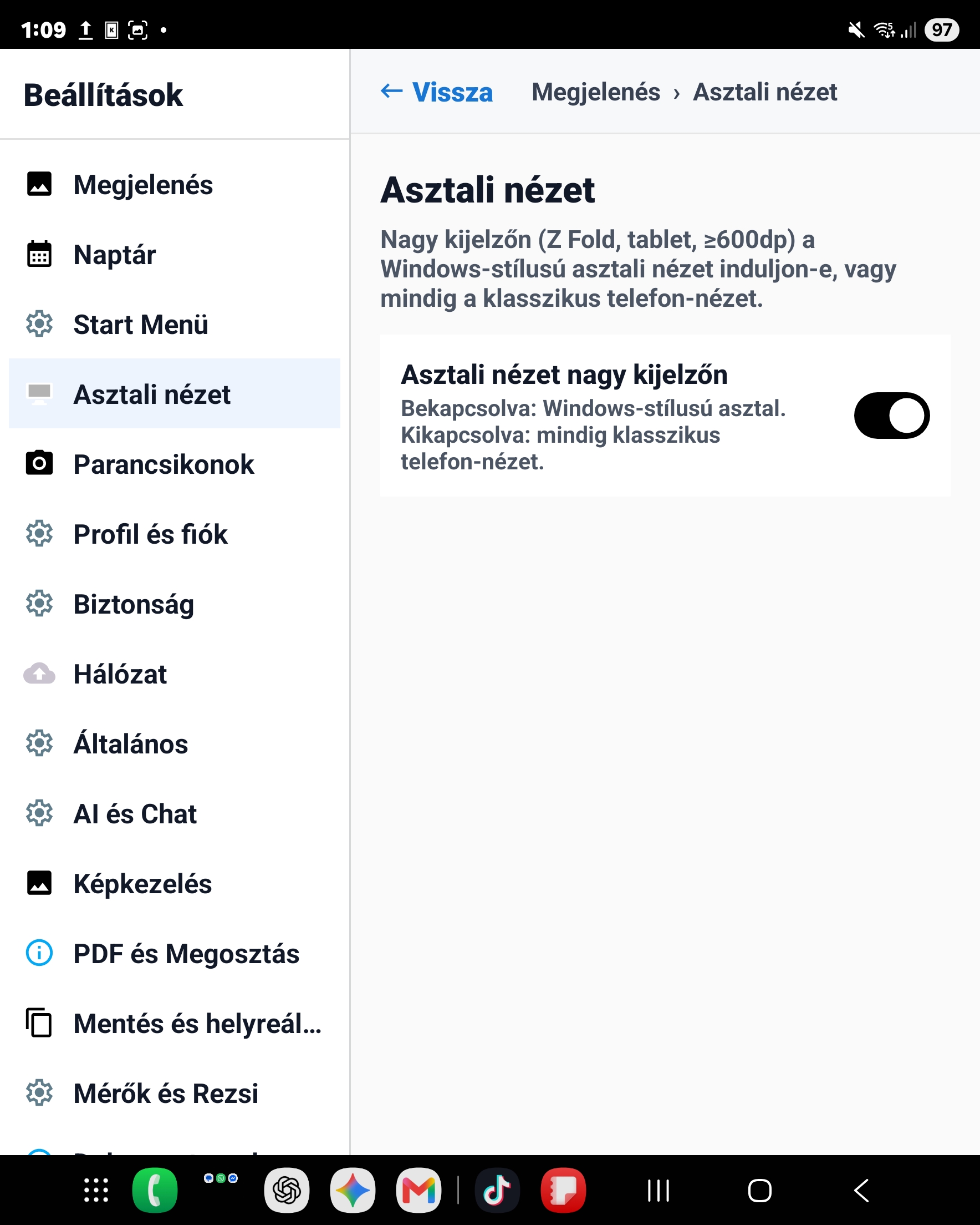 Asztali nézet nagy kijelzőn