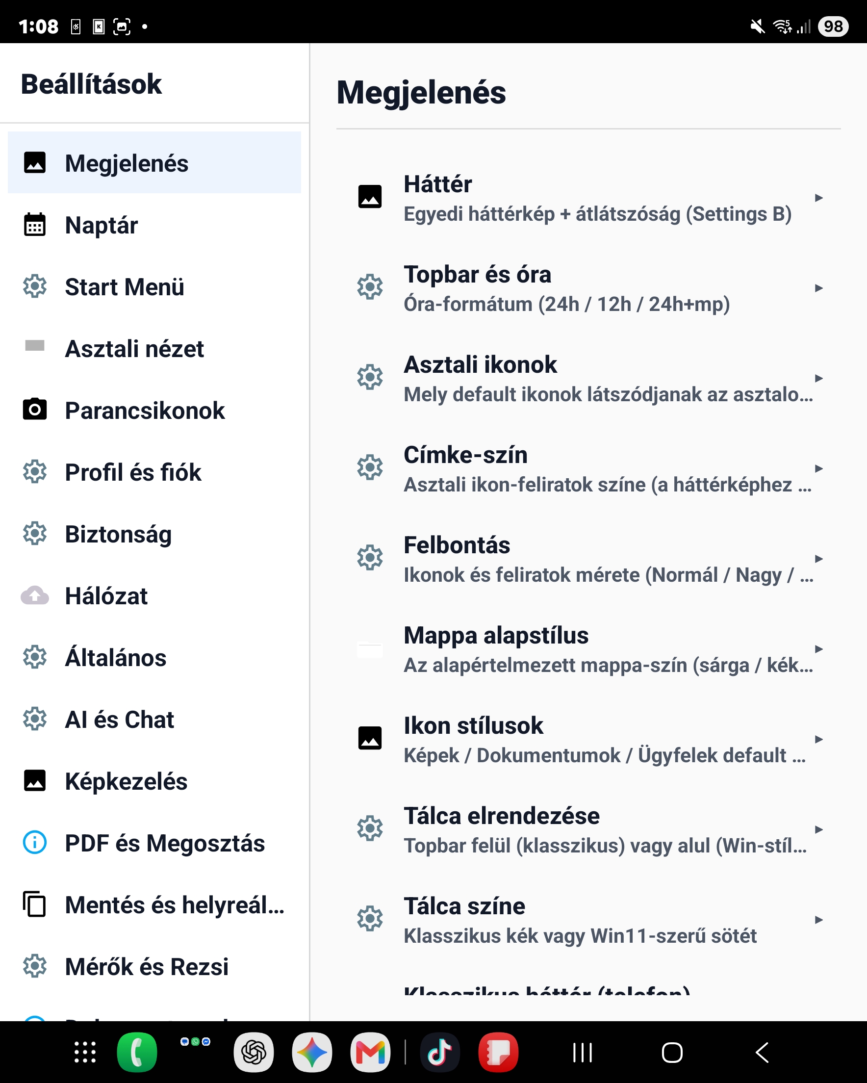 Beállítások – megjelenés
